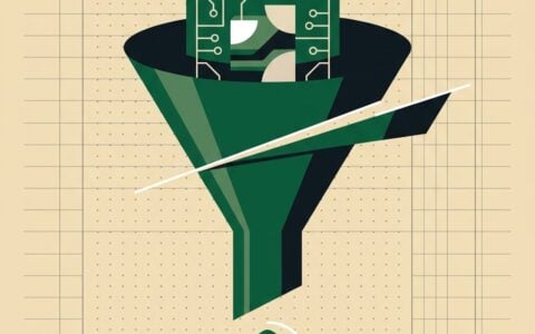 Green token passing through a funnel slicing a wedge toward a seal stamp on a ledger-paper field