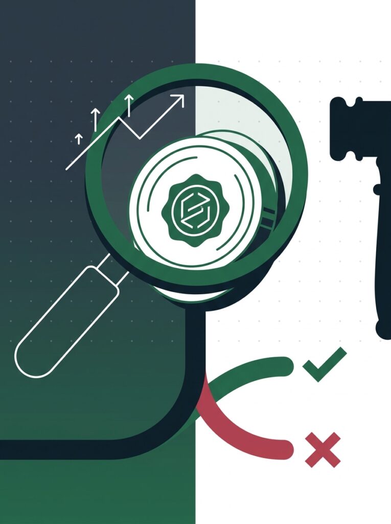 Magnifying lens over a sealed contract token with diverging check and x paths